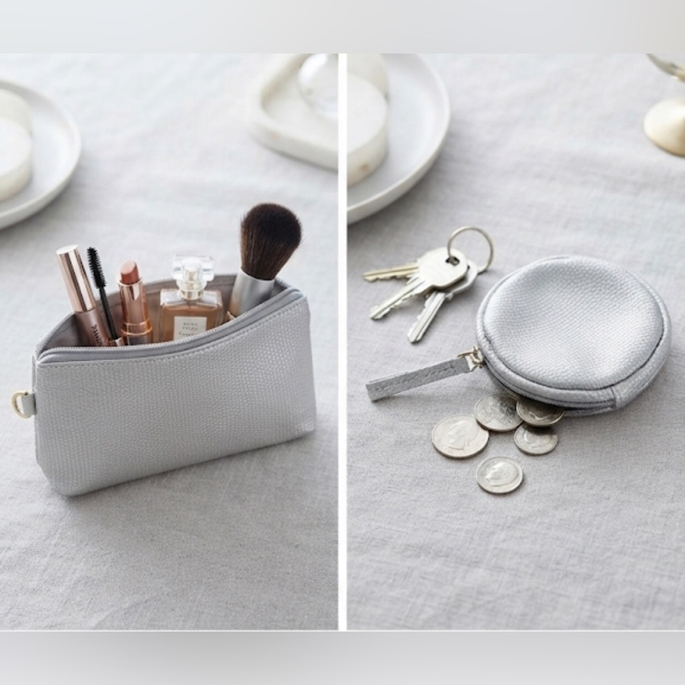 NWOT 2 small coin purses / makeup bags plastic silver